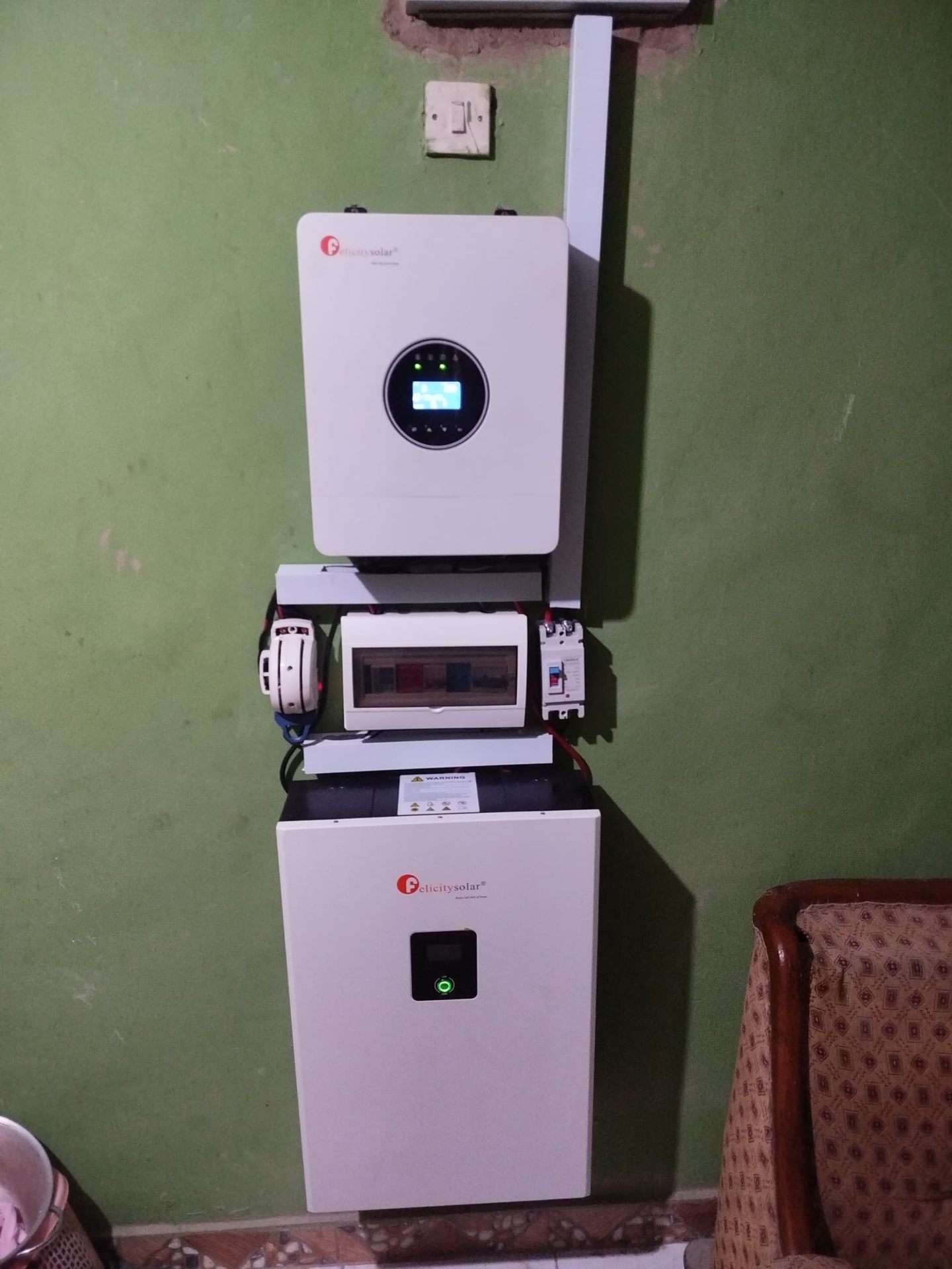 Inverter, distribution box and breaker installation on a wall